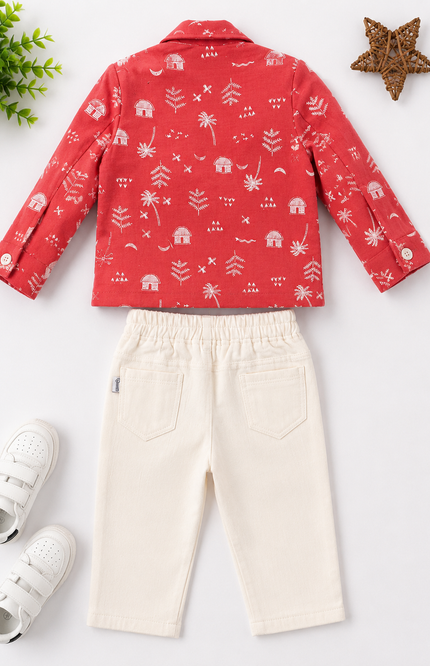 Kids Printed Blazer Co-Ord Set with Graphic T-Shirt & Pants