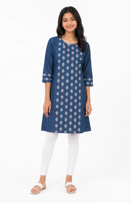 Denim Embroidered Kurti