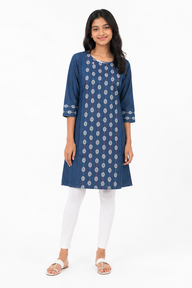 Denim Embroidered Kurti