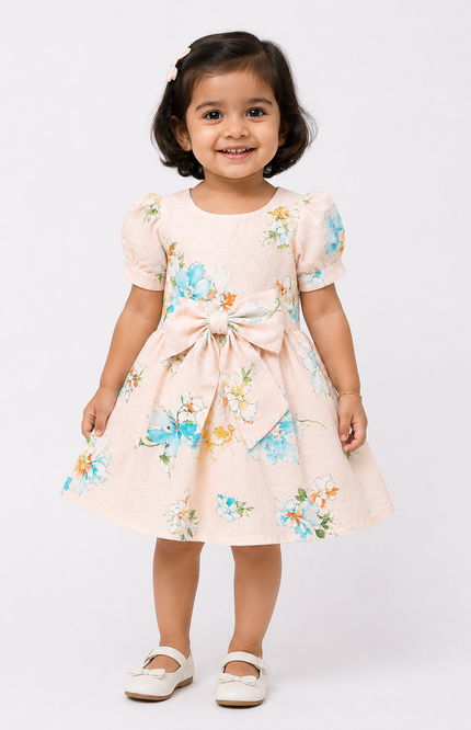 Pastel Floral Bow Party Dress