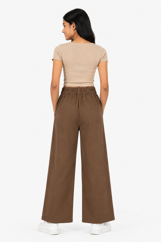 Brown Wide-Leg Kids Trousers