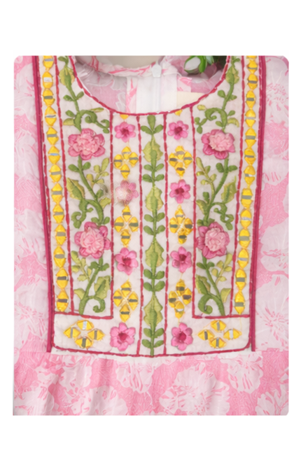 Nina Richi Girls Pink Floral Cotton Kurta & Palazzo Set