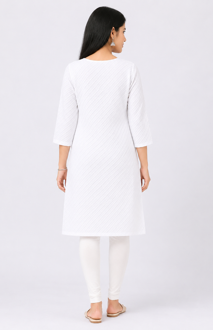 Classic White Textured Kids Kurti