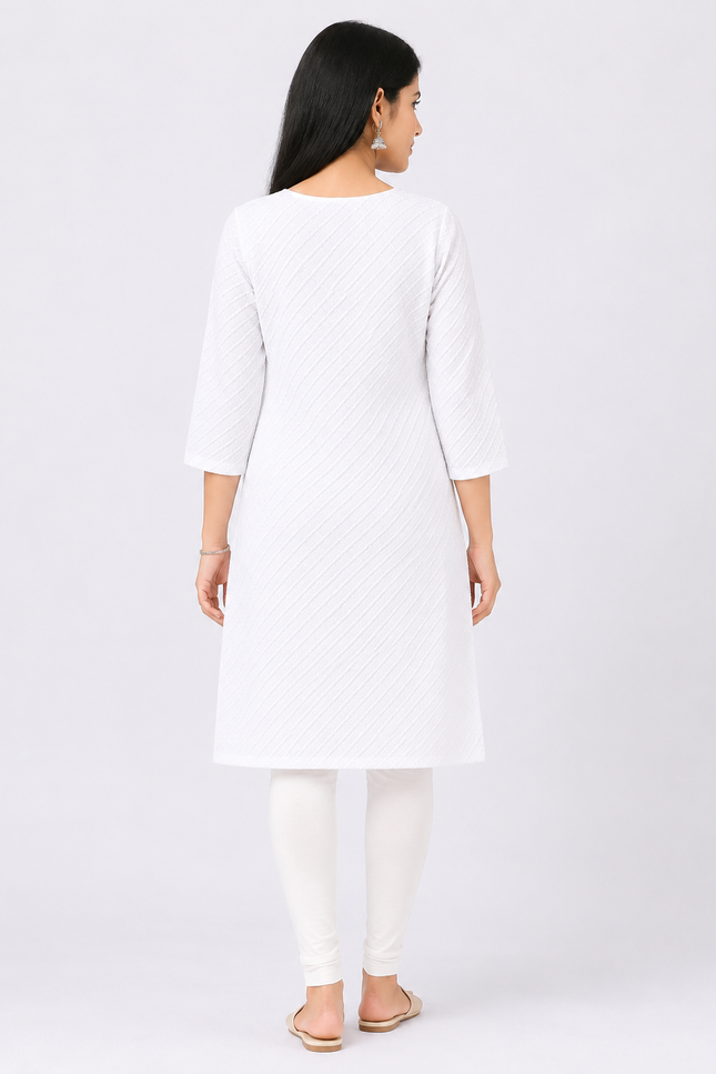 Classic White Textured Kids Kurti