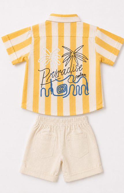 Yellow Striped Summer Co-Ord Set with Graphic Tank