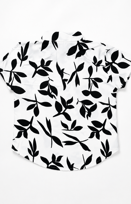 Black Botanical Print Kids Shirt