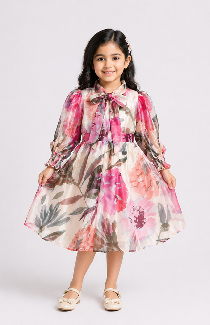 Blush Meadow Bow-Tie Kids Dress
