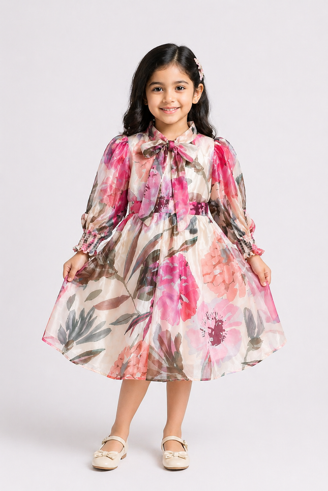 Blush Meadow Bow-Tie Kids Dress
