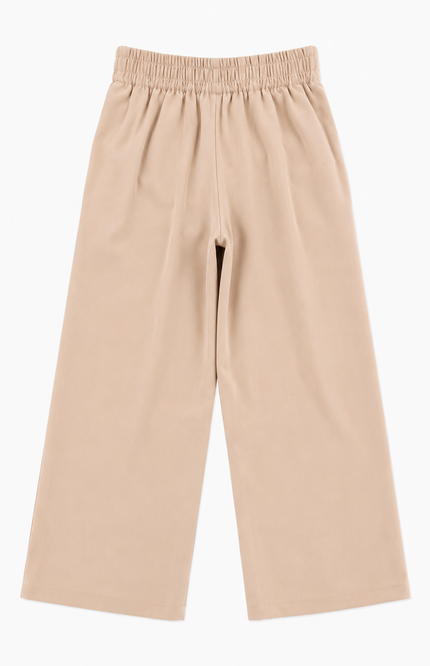 Beige Comfort Fit Wide-Leg Kids Trousers