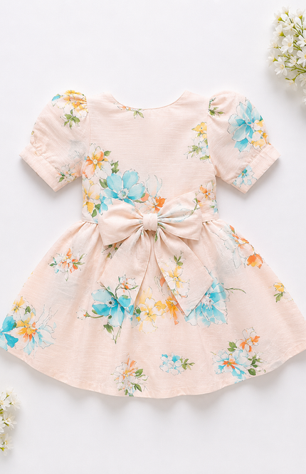 Pastel Floral Bow Party Dress