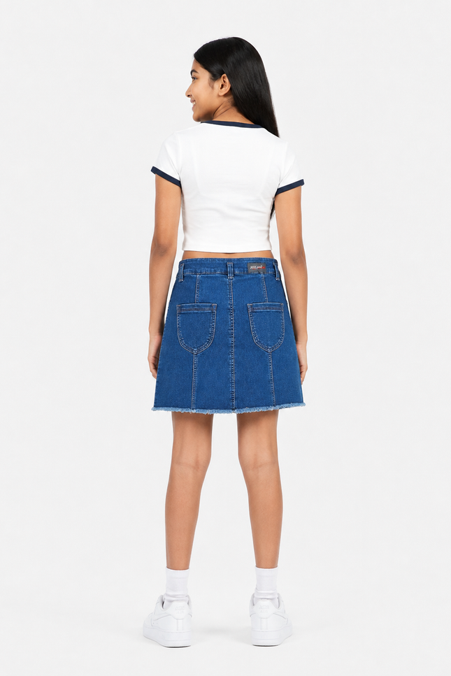 Blue Denim Panelled Mini Skirt