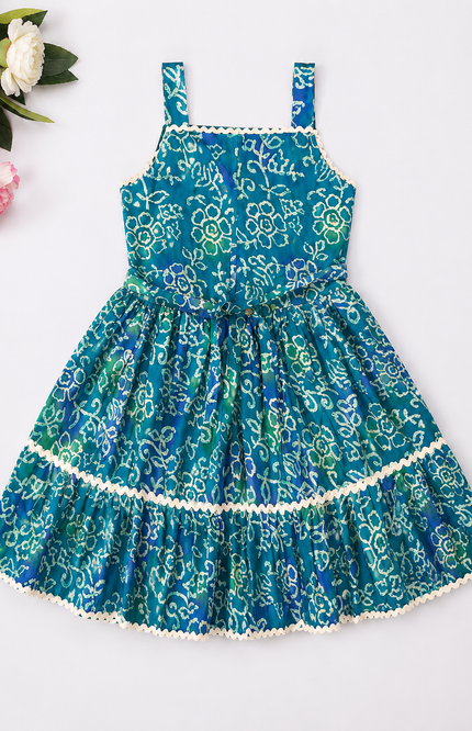 Girls Floral Printed Tiered Party Dress