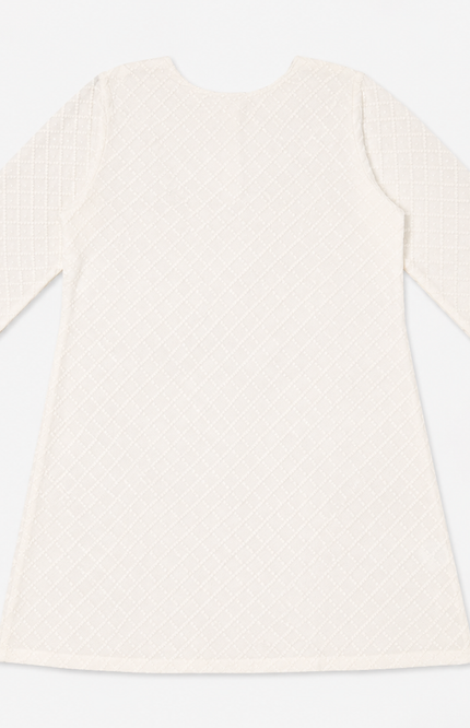 Girls White Textured Straight Kurti
