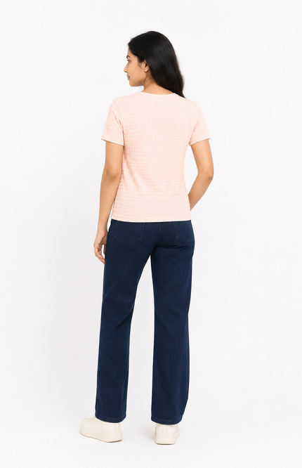 Peach Textured Ribbed girls T-Shirt