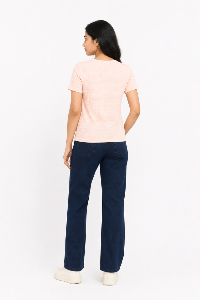 Peach Textured Ribbed girls T-Shirt
