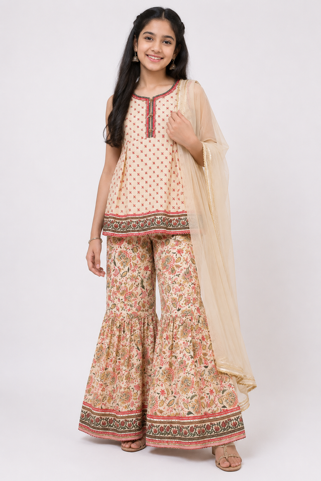 Floral Printed Sharara Set with Dupatta for Girls