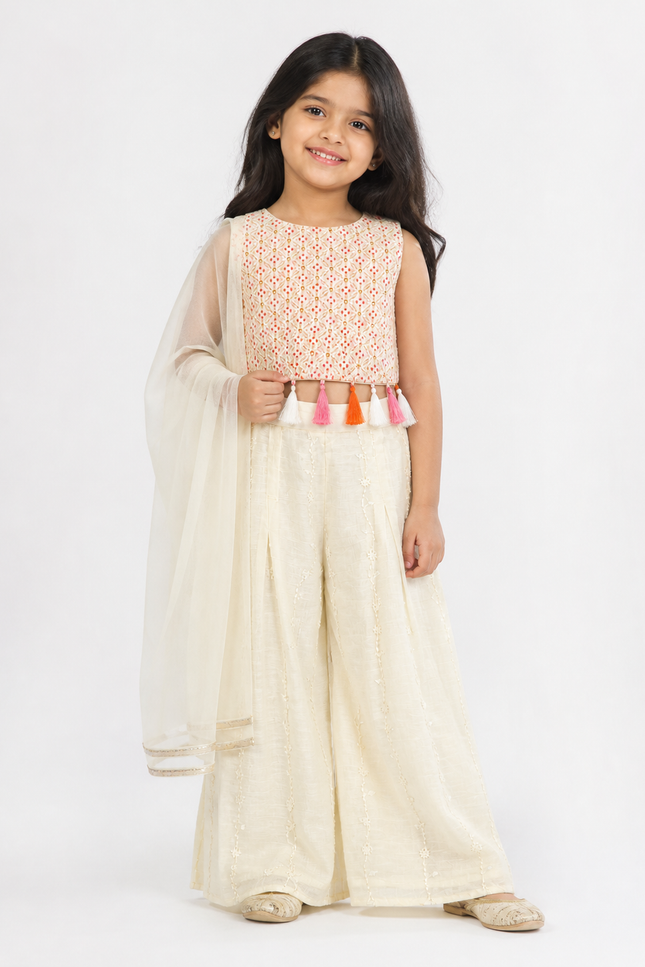 Embroidered cream Co-ord Set with Dupatta