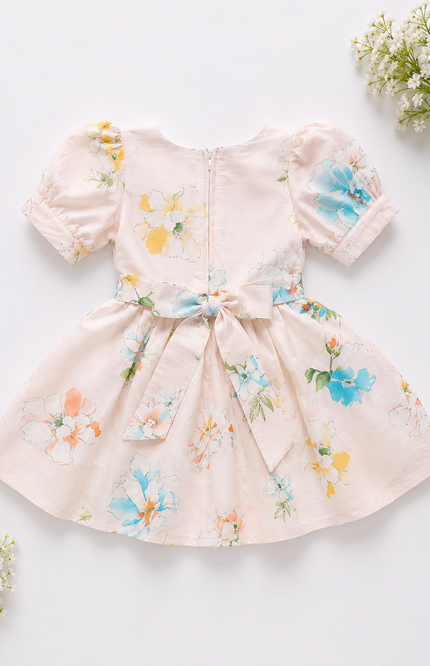 Pastel Floral Bow Party Dress