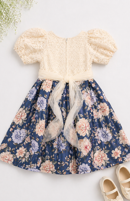 Ivory Lace & Midnight Bloom Party Dress