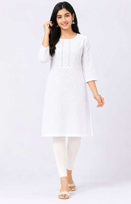 Classic White Textured Kids Kurti