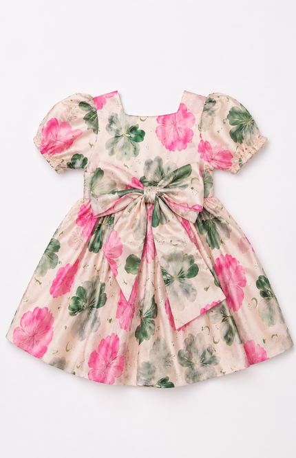 Cream Blush Bloom Puff Sleeve Party Dress
