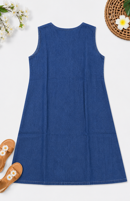 Blue Denim Embroidered Sleeveless Kurti