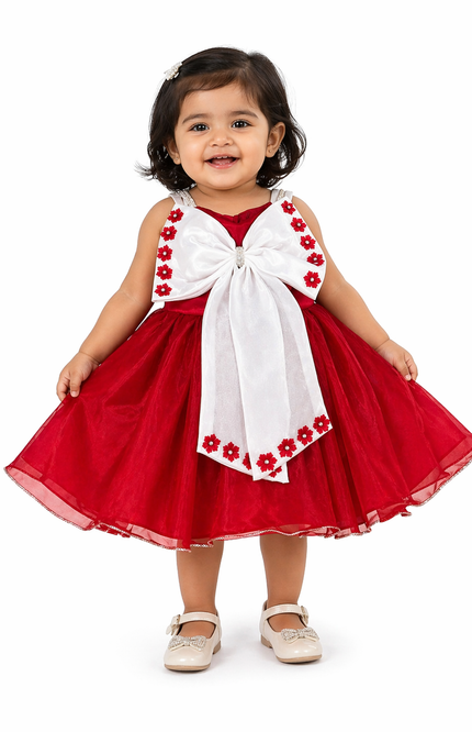 Red Organza Bow Party Dress for Girls
