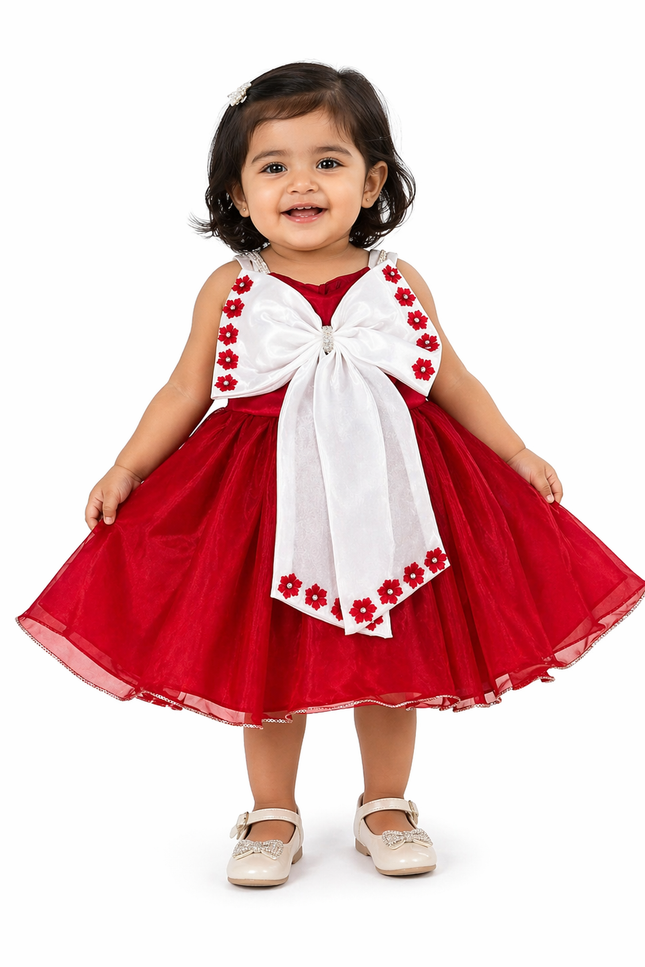 Red Organza Bow Party Dress for Girls