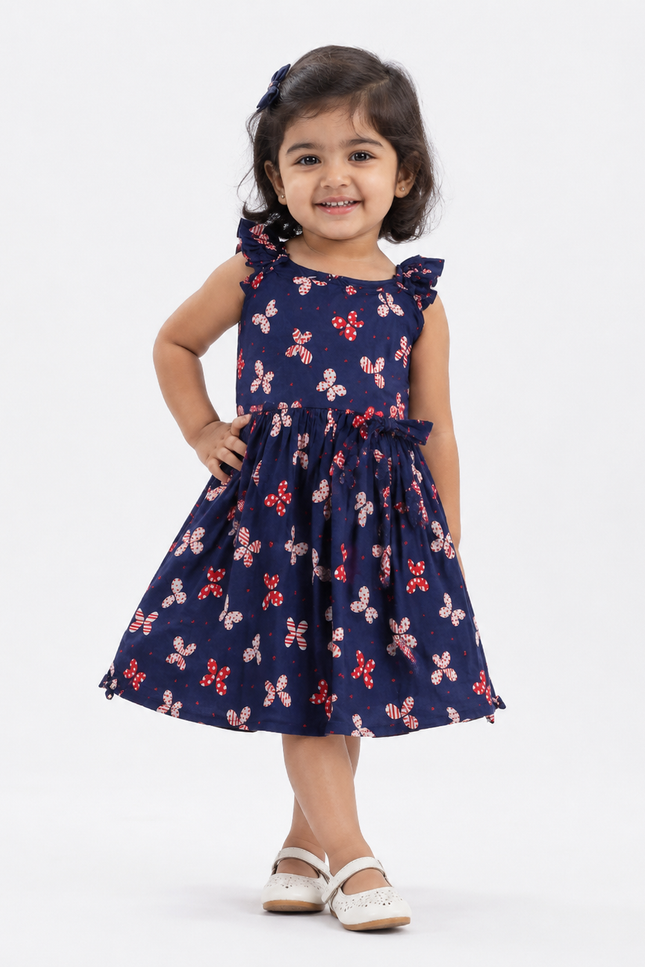 Navy Bow Print Fit & Flare Dress