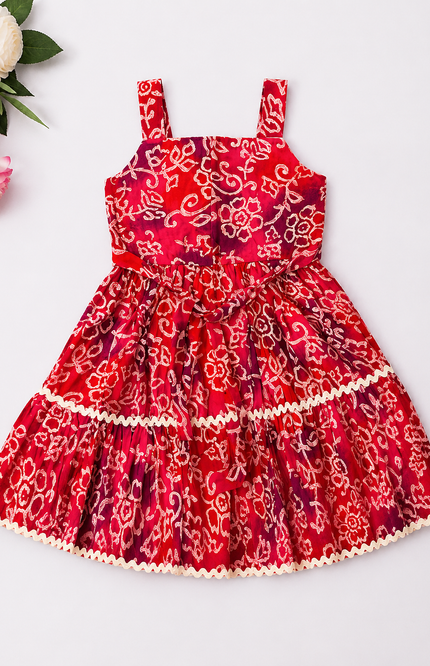 Girls Floral Printed Tiered Party Dress