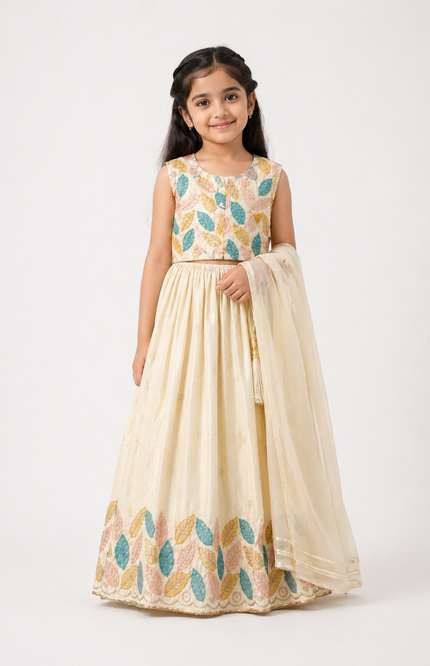 Bloom Embroidered Kids Ethnic Set with Dupatta