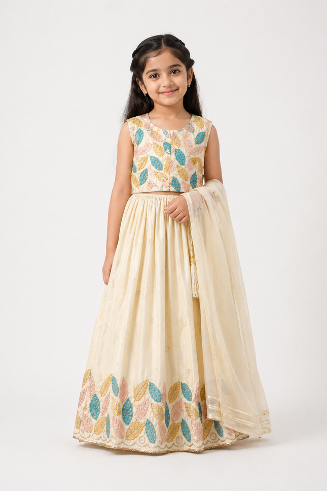 Bloom Embroidered Kids Ethnic Set with Dupatta