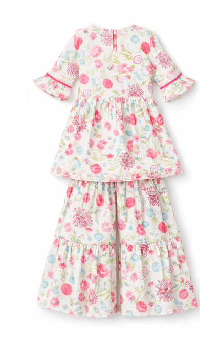 Girls' 100% Cotton Floral Print Sharara Set with Tassels