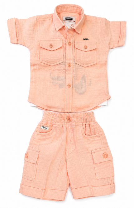 Boys Peach Vintage Drive Shirt & Shorts Set