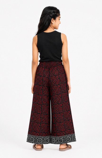 Girls Ethnic Print Wide-Leg Palazzo Pants