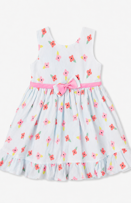Girls Floral Print Sleeveless Ruffle Dress