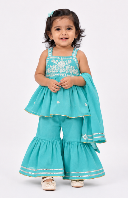 Peplum Top & Sharara Set with Dupatta for Girls