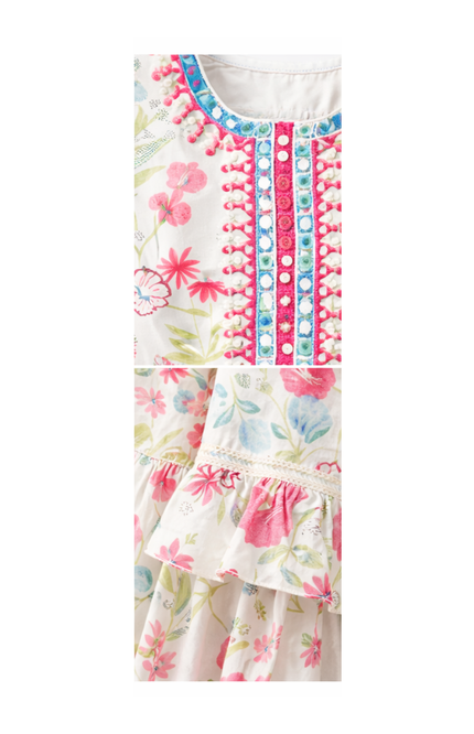 Girls' 100% Cotton Floral Print Sharara Set with Tassels