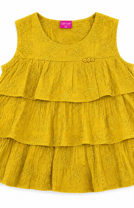 Floral Embroidered Tiered Girls Peplum top