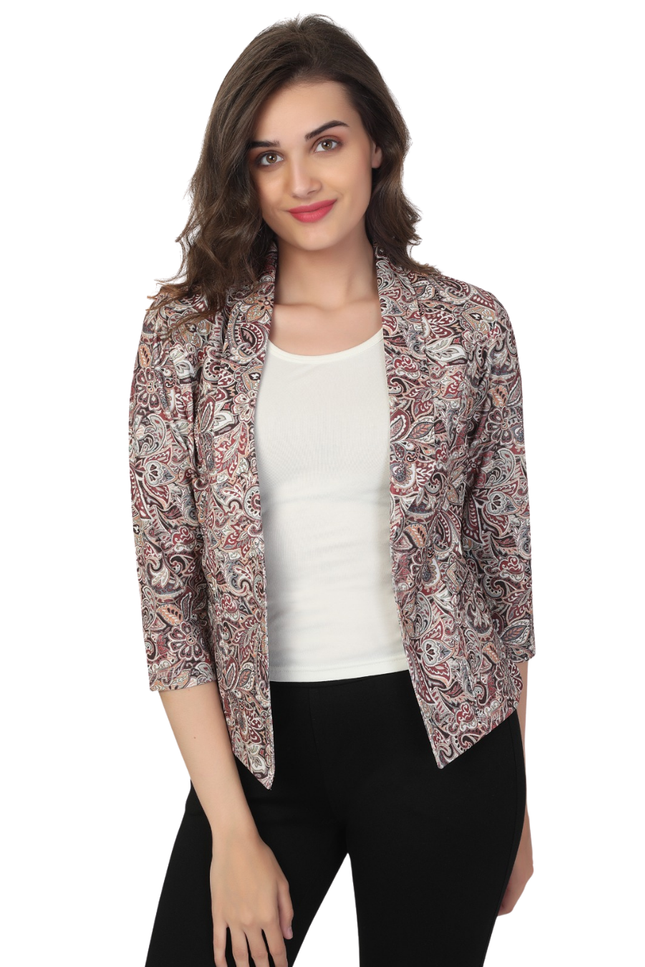 Girl's Paisley Print Open-Front Shrug with Inner Tee