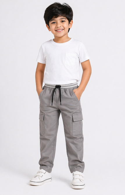 Boys Cargo Jeans with Elastic Waist & Drawstring