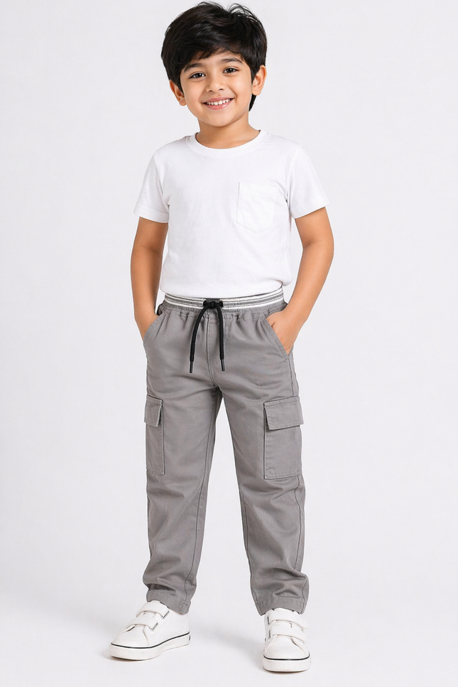 Boys Cargo Jeans with Elastic Waist & Drawstring
