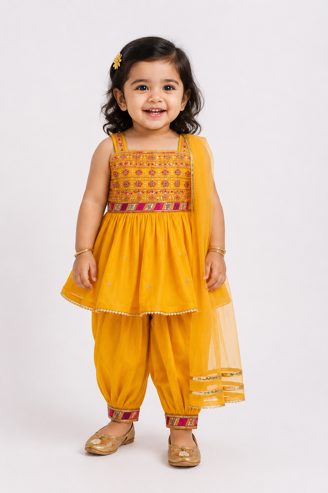 Festive Kids Co-Ord Set with Dhoti Pants & Dupatta