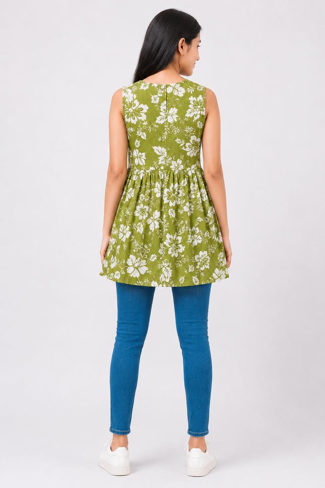 Green Floral Print Sleeveless top