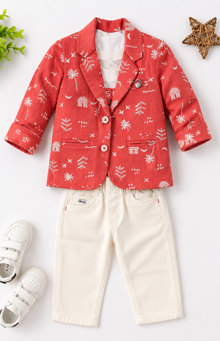 Kids Printed Blazer Co-Ord Set with Graphic T-Shirt & Pants