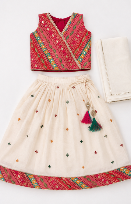 Elegant Kids Ethnic Lehenga Set with Embroidered Blouse & Dupatta