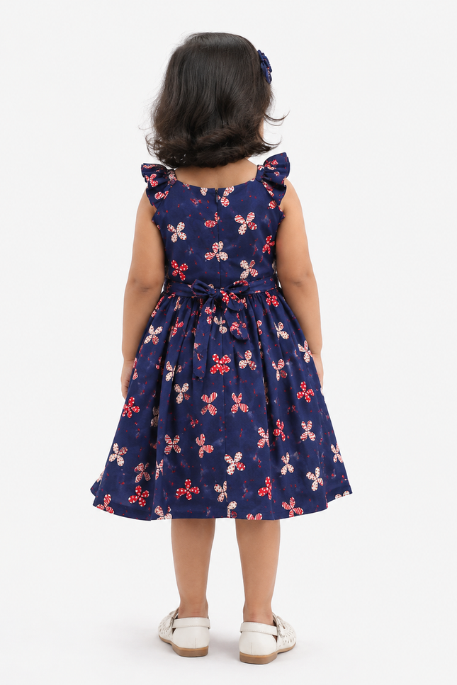 Navy Bow Print Fit & Flare Dress