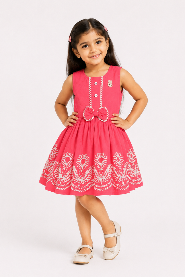 Coral Embroidered Fit & Flare Dress