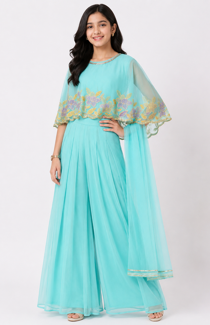 Cape Style Palazzo Set with Dupatta for Girls