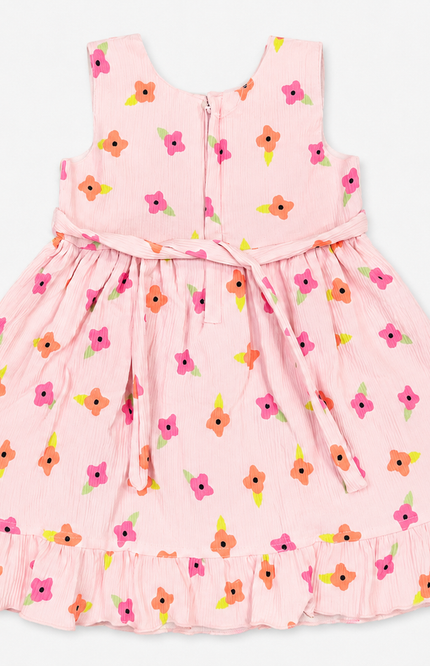 Girls Floral Print Sleeveless Ruffle Dress